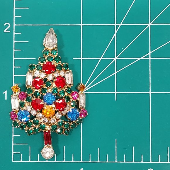 VTG JOSEPH WARNER SPARKLE JEWELED RHINESTONE GOLD TONE CHRISTMAS TREE BROOCH PIN - Picture 3 of 10